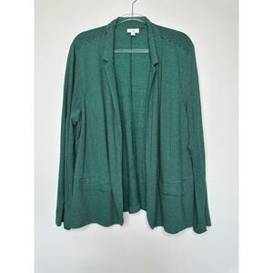 J Jill Blazer Jacket Striped Green Navy Linen Blend XL